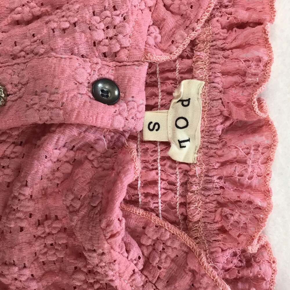 POL In Fair Verona Button Front Crop Eyelet Textured Ruffle Top Pink Small - Picture 5 of 10